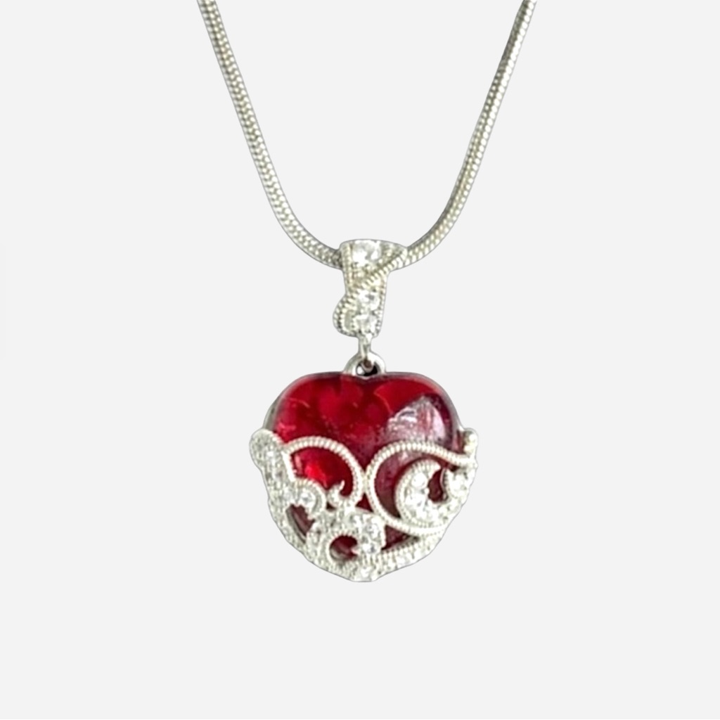 925 Sterling Silver Red Glass Necklace